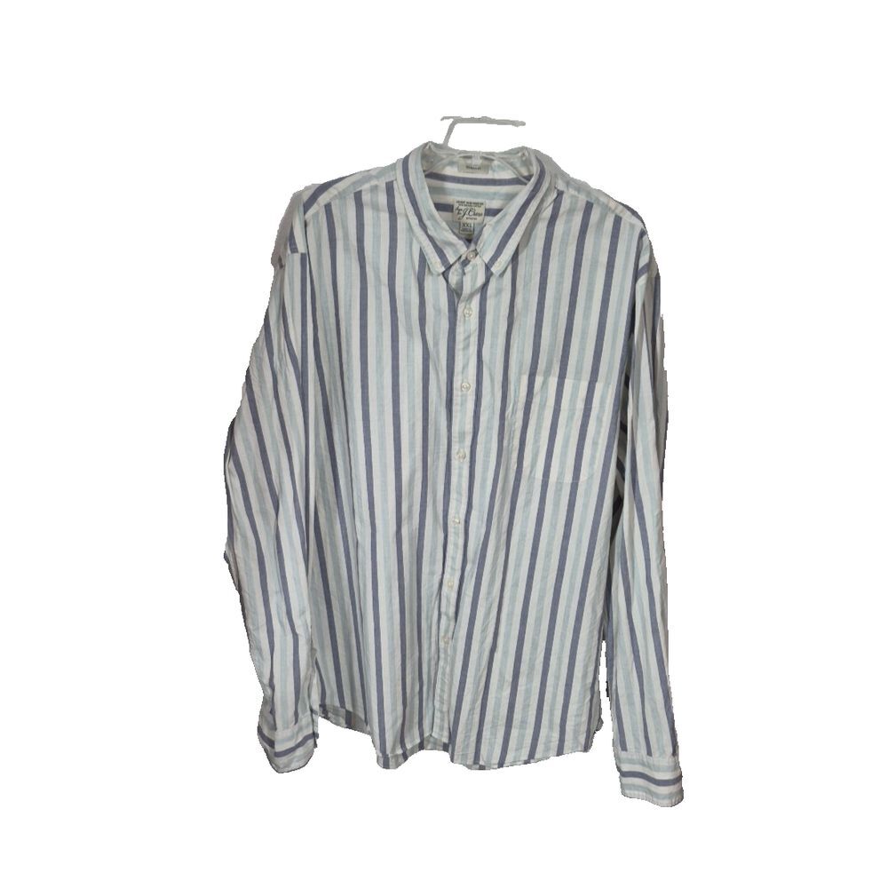 J Crew Shirt Mens 2XL Green Stripe Classic Secret Wash Shirting Button‎ Down